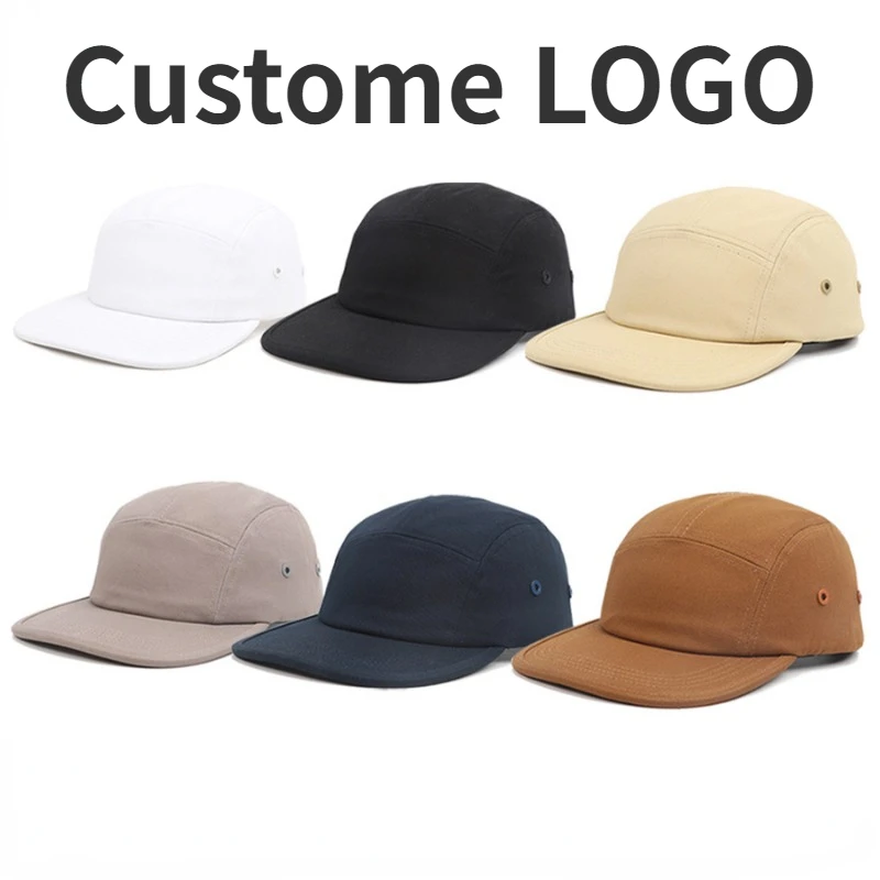 Custom Logo Men's and Women's Cotton Five-Panel Camping Flat Edge Hat Soft Top Printed Logo Adjustable Casual Baseball Cap