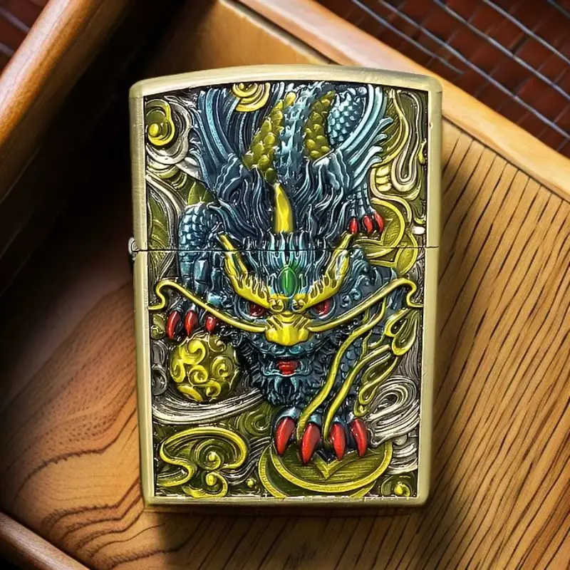New Relief Lighter Armor Retro Grinding Wheel Windproof Carving Process High-quality Portable Lighter Cigar  Accessories