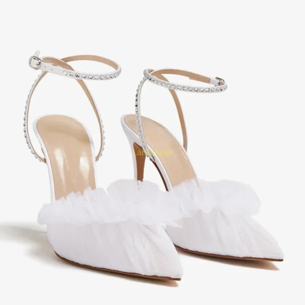 

Crystal Mesh High Heel Sandals Sexy Pointed Toe Thin Heel Slingback Buckle Strap New Arrivals Fashion Women Modern Shoes