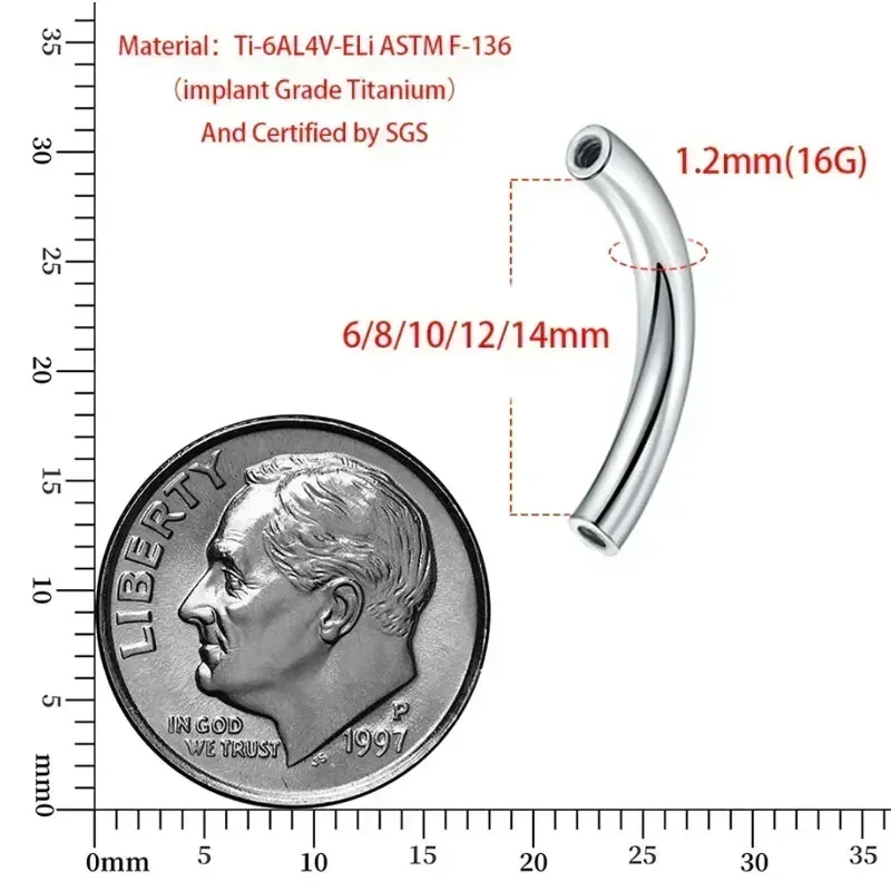 Wholesale F136 Titanium Internal Thread Brow Piercing 16G Banana Curved Barbell Kit Brow Tragus Lip Ringpe Body Accessories