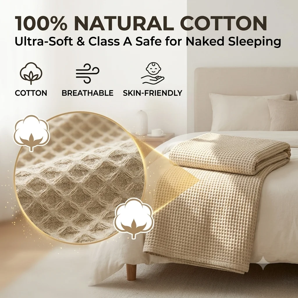 100% Cotton Waffle Weave Throw Blanket Soft Breathable Summer Blanket Aesthetic Bed Cover Boho Sofa Towel Decor Bedspread