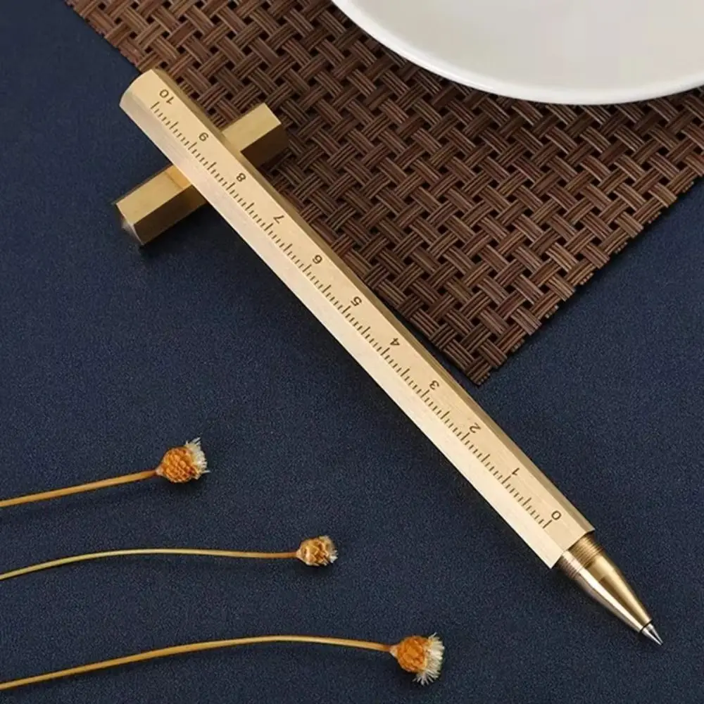 Desk Students Six Edged Brass Signature Pen Precision Scale Smooth Metal Neutral Pen Gold Vintage Hexagonal Pen Office Supplies