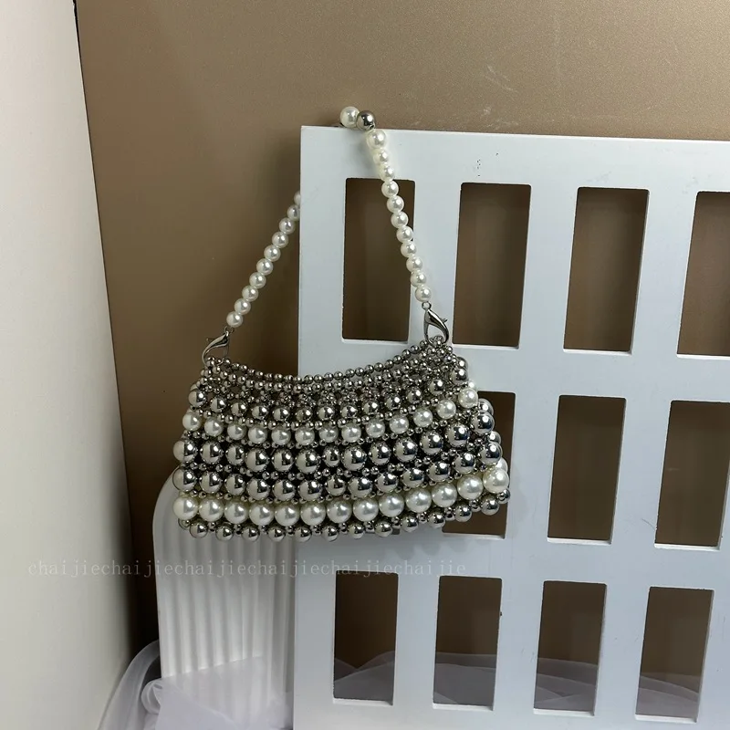 Fashion Simple Bags for Women New Vintage Hot Sale Female Small Mini Shoulder Bag Handmade Beaded 2023 Dinner Party Weeding