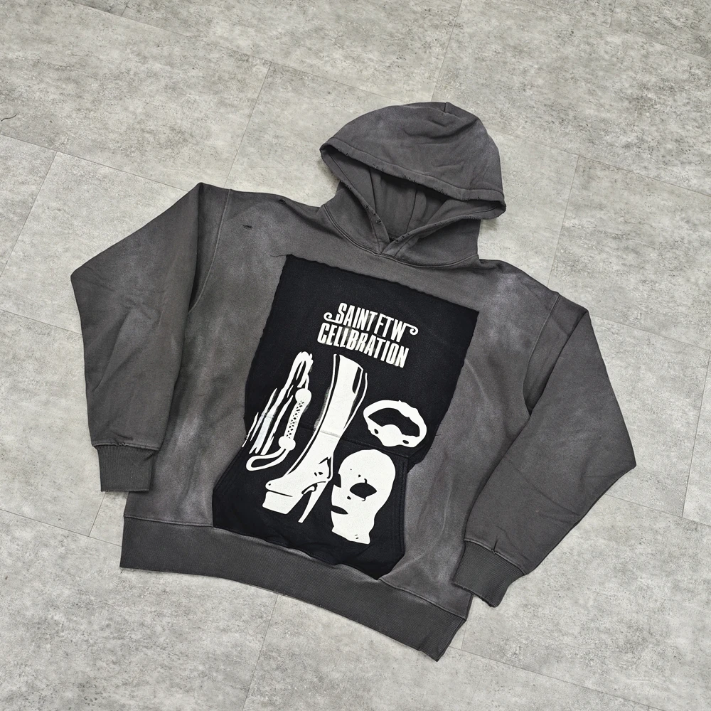 

Yao Fashion Saint OF Michael 25SS Streetwear Oversize Casual Autumn Winter Hooded Tops Vintage Cotton Graphics Hoodies For Men