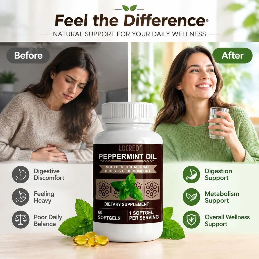 Peppermint Oil Capsules 200mg Enteric Coated for Occasional Digestive Discomfort, Gut Health & Digestive Support, 60 Softgels