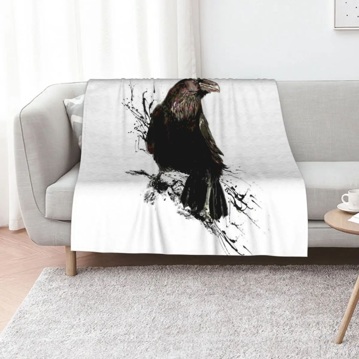 

Watercolor Raven Black Bird Art Throw Blanket Multi-Purpose valentine gift ideas Luxury St Luxury Thicken Blankets