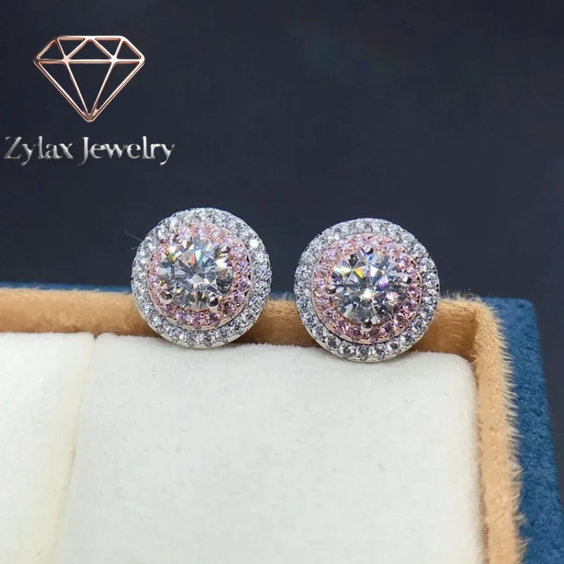 

Zylax Jewelry Luxury Solid Platinum PT950 Women's Double Rack Diamond 1 karat Stud Earrings