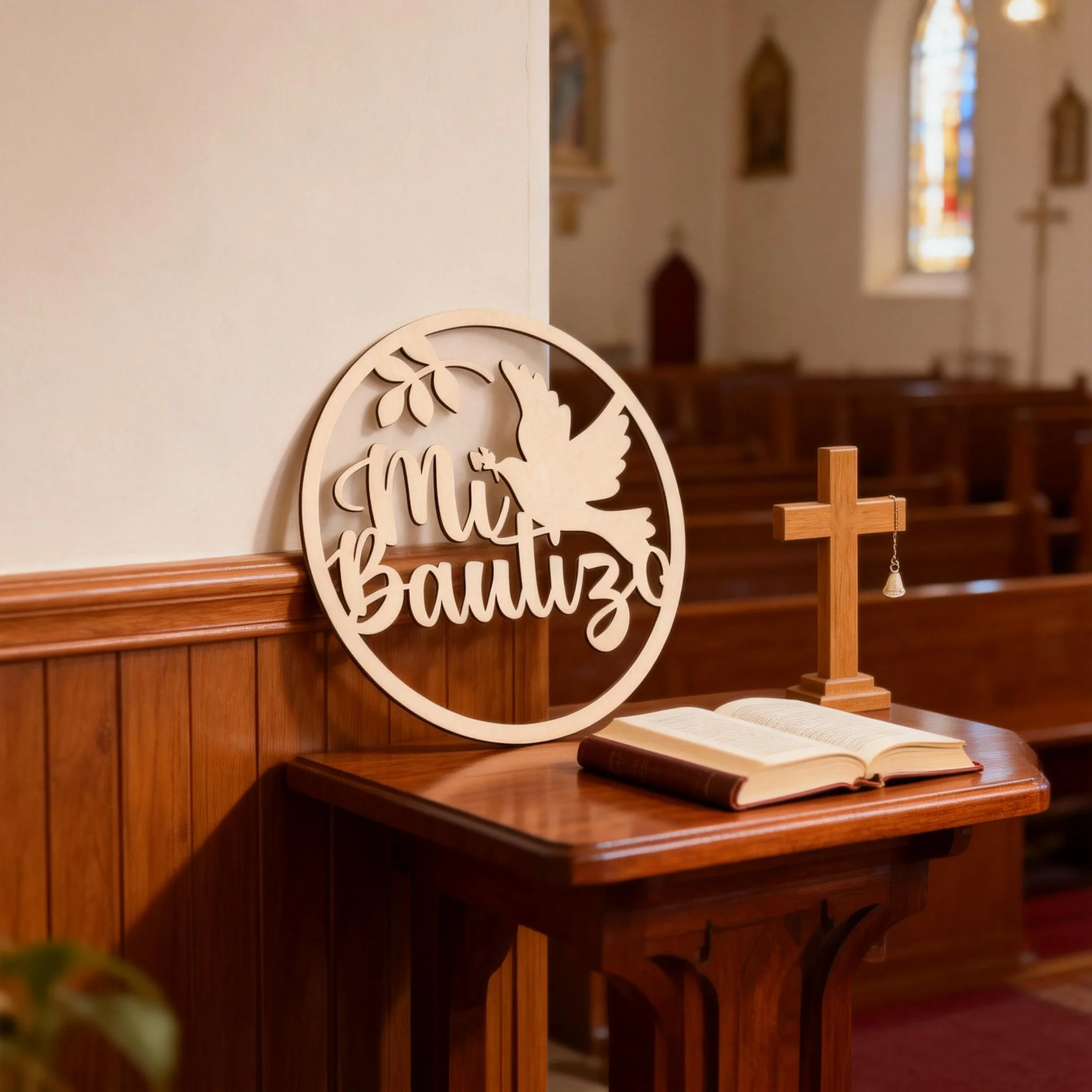 Immagine 7: Insegna in Legno 'Mi Bautizo', Decorazione Murale per Battesimo in Spagnolo, Striscione per Festa di Battesimo, Sfondo per Foto, Decorazione per Eventi in Chiesa
