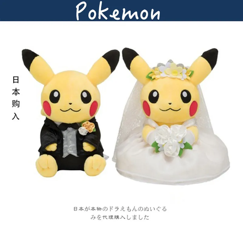 

Authentic Pokemon Pikachu Western Wedding Couple Plush Toys Japanese Official Stuffed Dolls Anime Peripheral for Marriage Gift