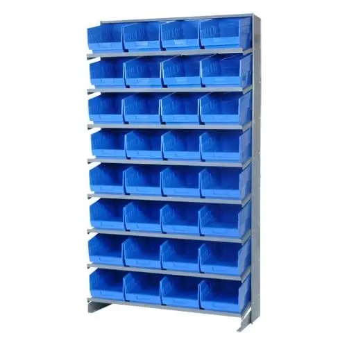 Quantum Qprs-207Bl Pick Rack, 12'D X 36'W X 63-1/2'H, 400 Lbs Capacity, Carbon Steel, Gray With Blue Bins