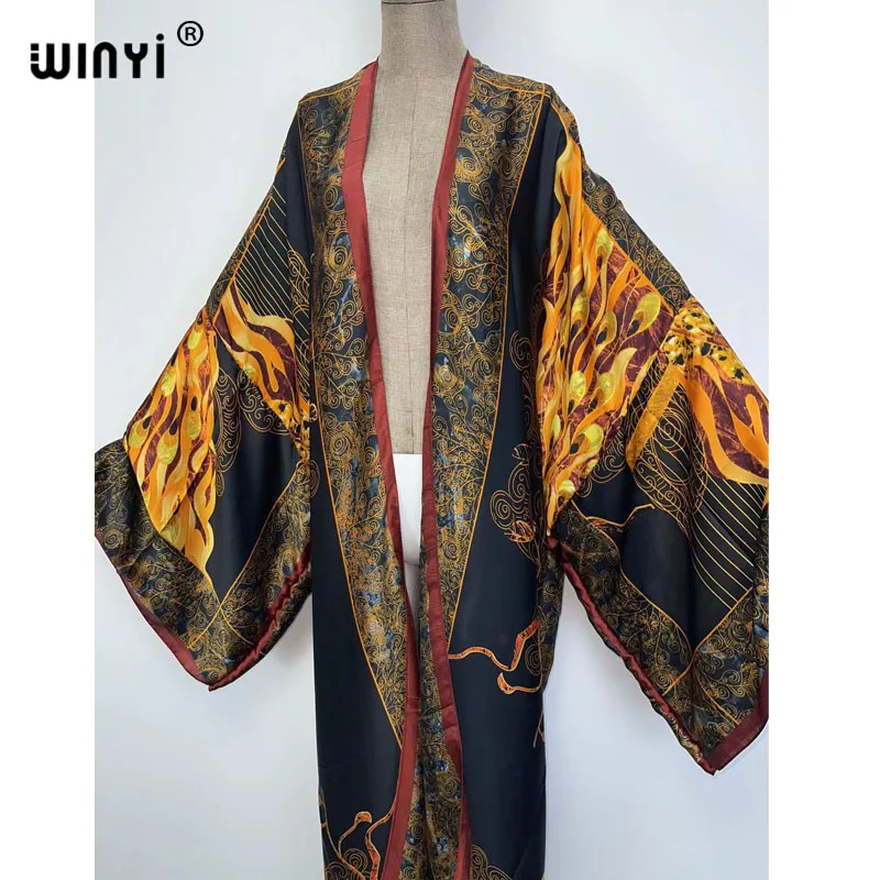 Kimonos KAFTAN Women sukienka Print Long Sleeve Cardigan Female Blouse Loose Casual beach Cover Up boho dress Blusas robe sexy