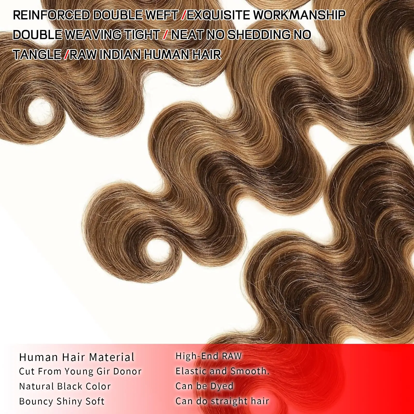 4/27 สีน้ําตาล Highlight Body WAVE มนุษย์ผม 16A Ombre สีบลอนด์รวมกลุ่มต่อผมมนุษย์ธรรมชาติที่ยังไม่ได้มนุษย์ผม