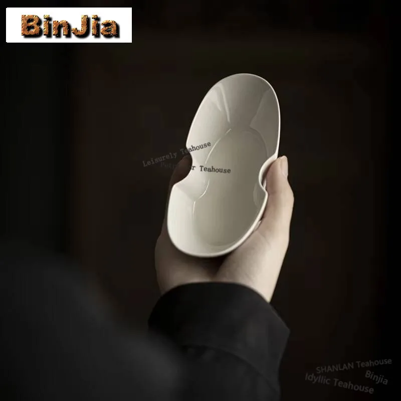 

Plant Ash Handmade Tea Scoop Creative Golden Ingot Tea Lotus Boutique Ceramic Teaspoon Vintage Appreciation Ladle Cha Collection