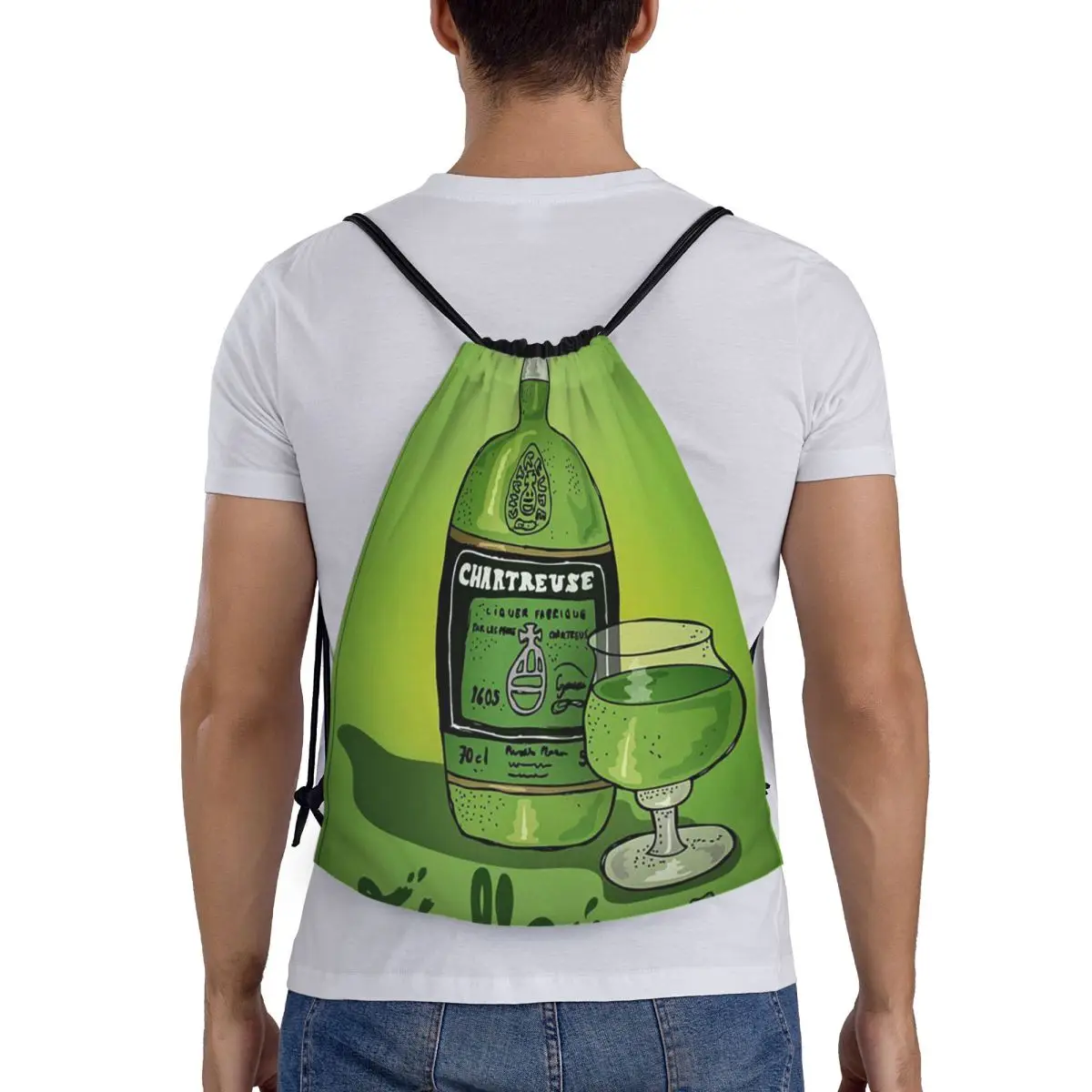 

Зеленая бутылка Chartreuse, картина маслом, напитки, рюкзаки, многофункциональные сумки на шнурке, спортивная сумка, сумки для книг для мужчин, женщин, студентов