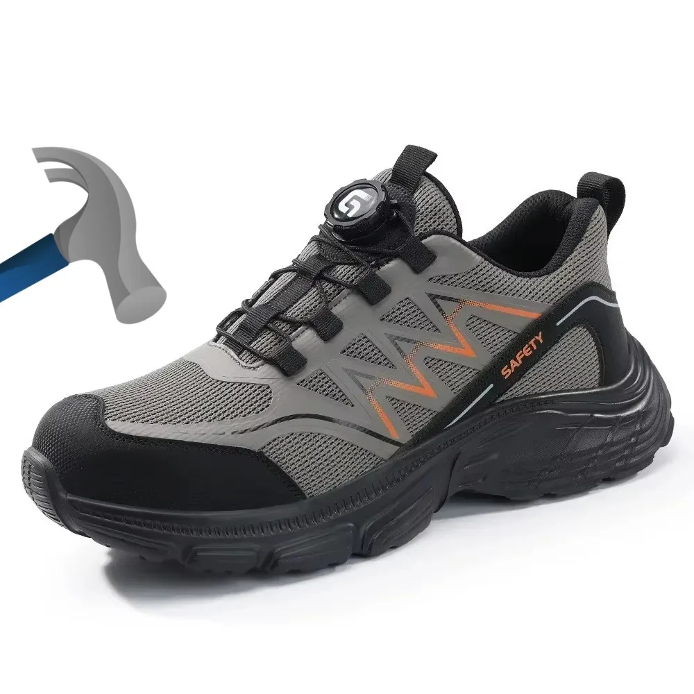 Lightweight Men Safety Shoes Anti-smash Anti Puncture Work Shoes Rotating Button Protective Shoes Non-slip Steel Toe Boots