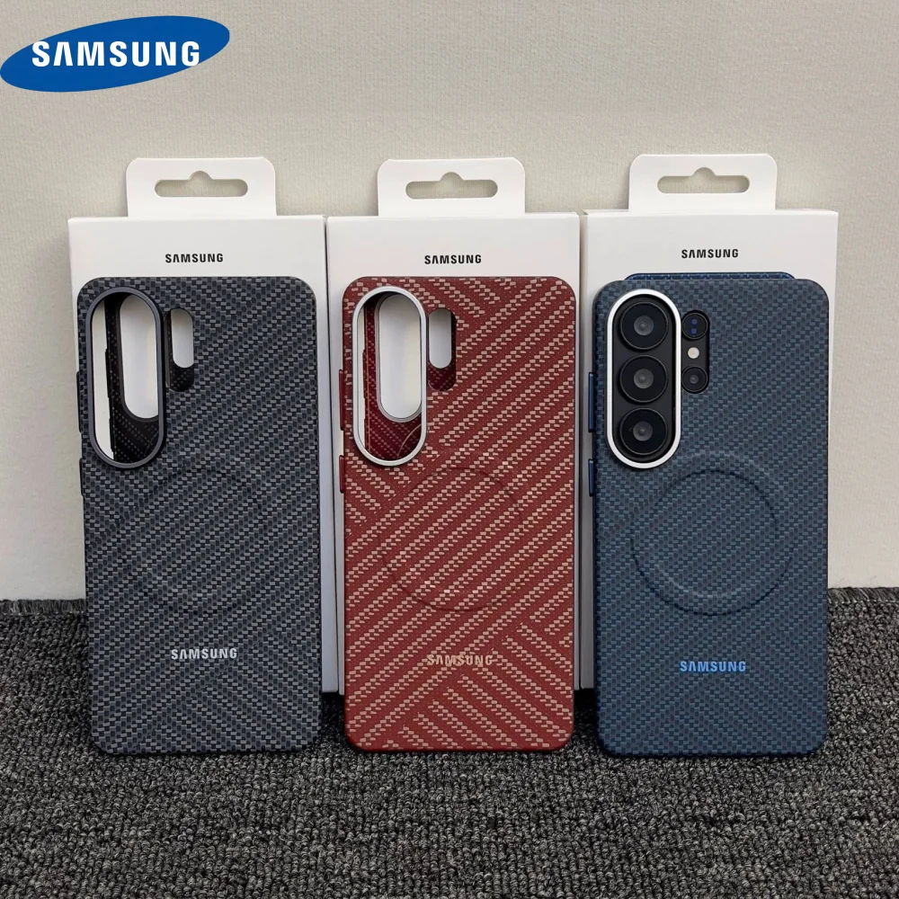 Image of Luxuriöse Kevlar-Textur für Magsafe Hartplastik Magnetische Hülle für Samsung S26 S25 S24 Ultra S26 Rückseite Coque Legierung Linsenschutz Cover
