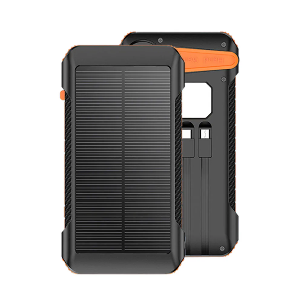 20000mAh Portable Solar Power Bank With Hand Crank Battery Charger Built in cable Powerbank for iPhone 15 Xiaomi Samsung Huawei