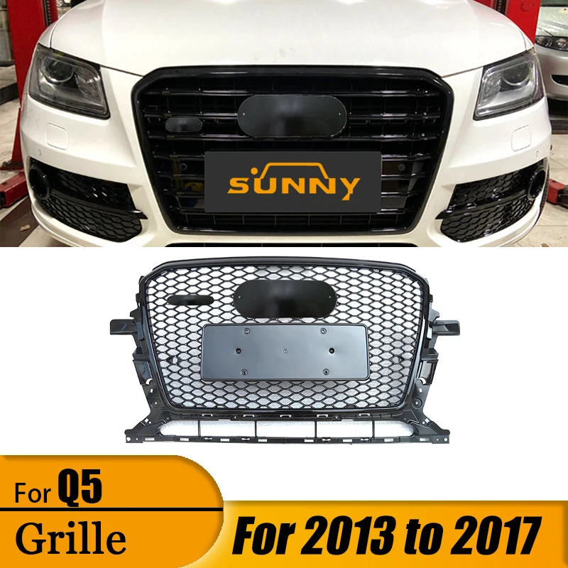 

Suitable for 2013-2017 Audi Q5 Conversion RSQ5 Front Center Mesh SQ5 Style Honeycomb Grille Gloss Black