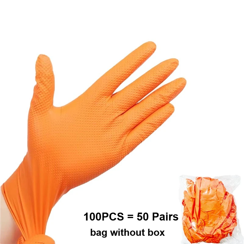 Extra dicke Einweghandschuhe aus Nitril in Schwerorange, 8,5 ml – puderfreier, pannensicherer Schutz – Arbeitshandschuh mit Diamantstruktur
