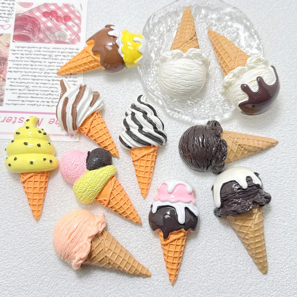 fake food ice cream cone Resin Cabochons Flatback DIY Pendants for Jewelry Phone Case Decor Epoxy Charms Scrapbooking Supplies