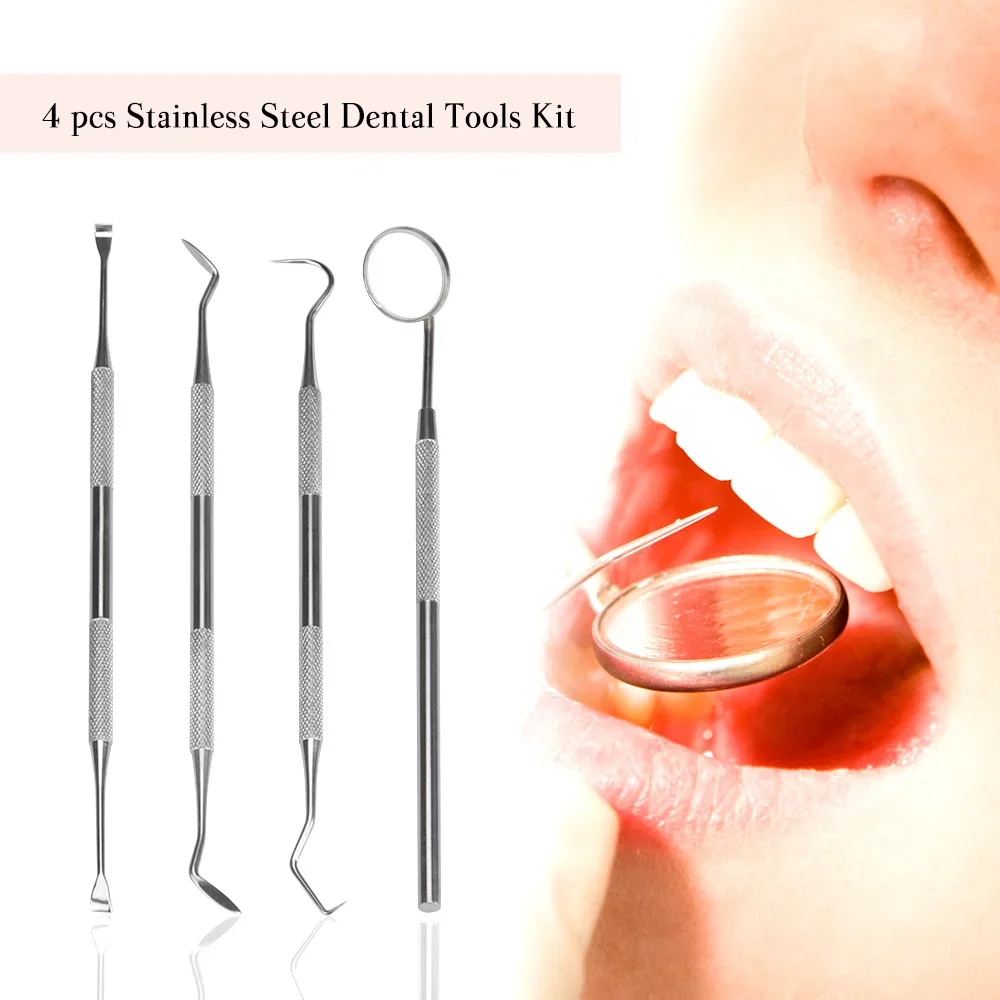 

4PCS Stainless Steel Dental Tool Set Dental Oral Care Endoscopic Cleaning Calculus Remover Tooth Stains And Tartar Oral Cleaning