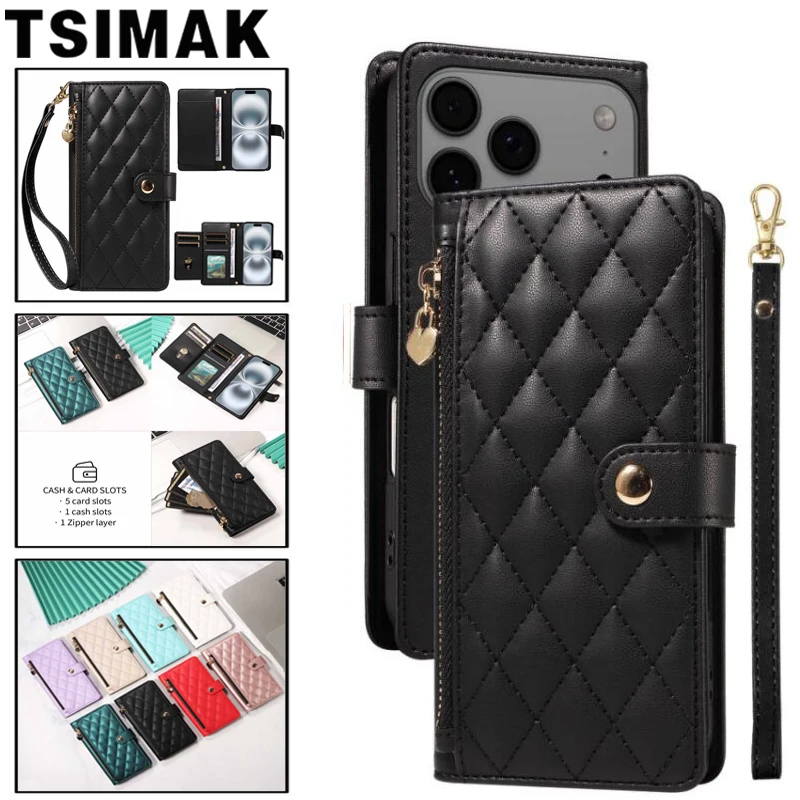 Fundas آيفون 17 برو ماكس حافظة سستة محفظة قلابة أغطية جلد آيفون 16 16e 15 14 13 12 11 برو ماكس XS XR X Air Case