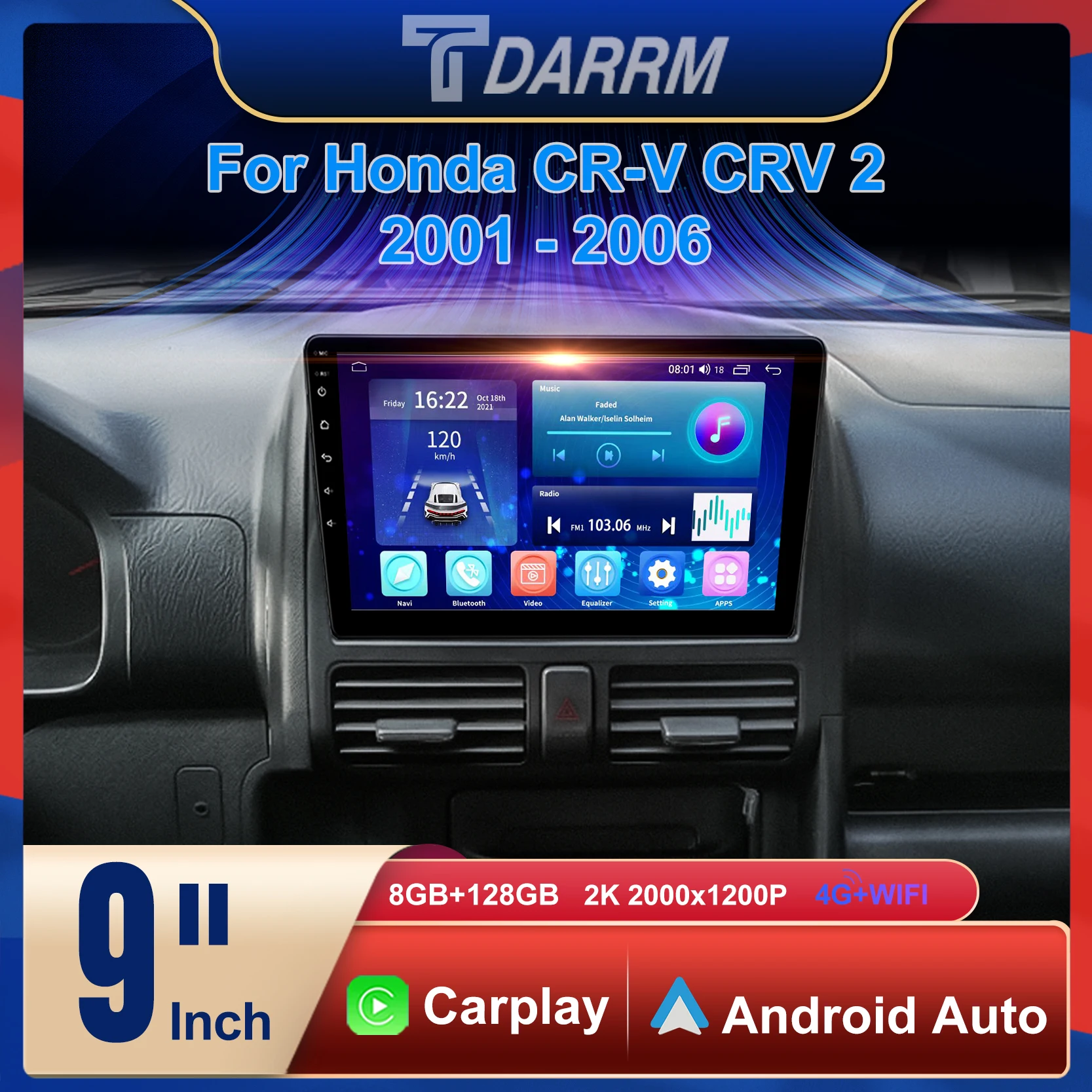 

Android 12 For Honda CR-V CRV 2 2001 - 2006 Car Multimedia GPS Radio Navigation NAVI Player stereo WiF+4G BT 360 Camera Screen