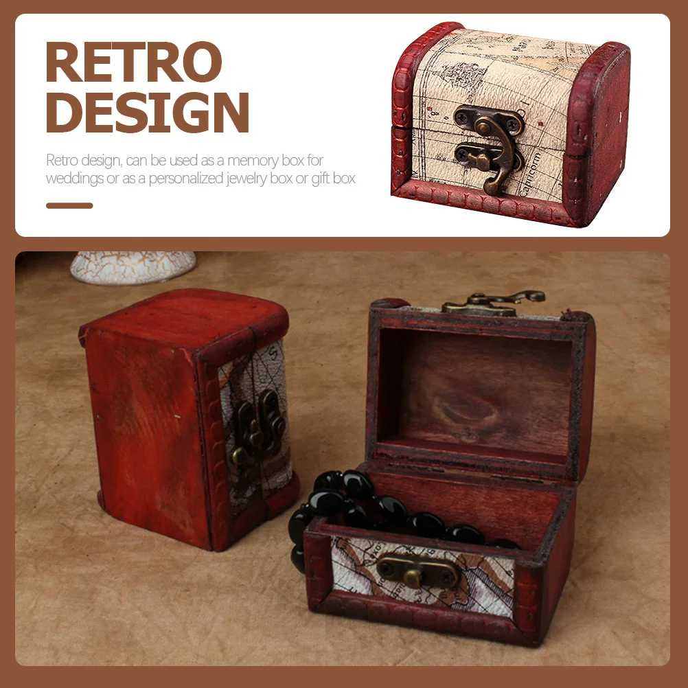

3Pcs Retro Treasure Chest Jewelry Storage Box Wooden Candy Case Elegant Design for Home Use Collectibles Keepsakes