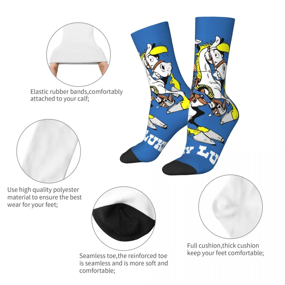 Happy Funny Men's Socks Crazy Lucky Luke Riding On Jolly Jumper Sock Graphic Women Socks Spring Summer Autumn Winter