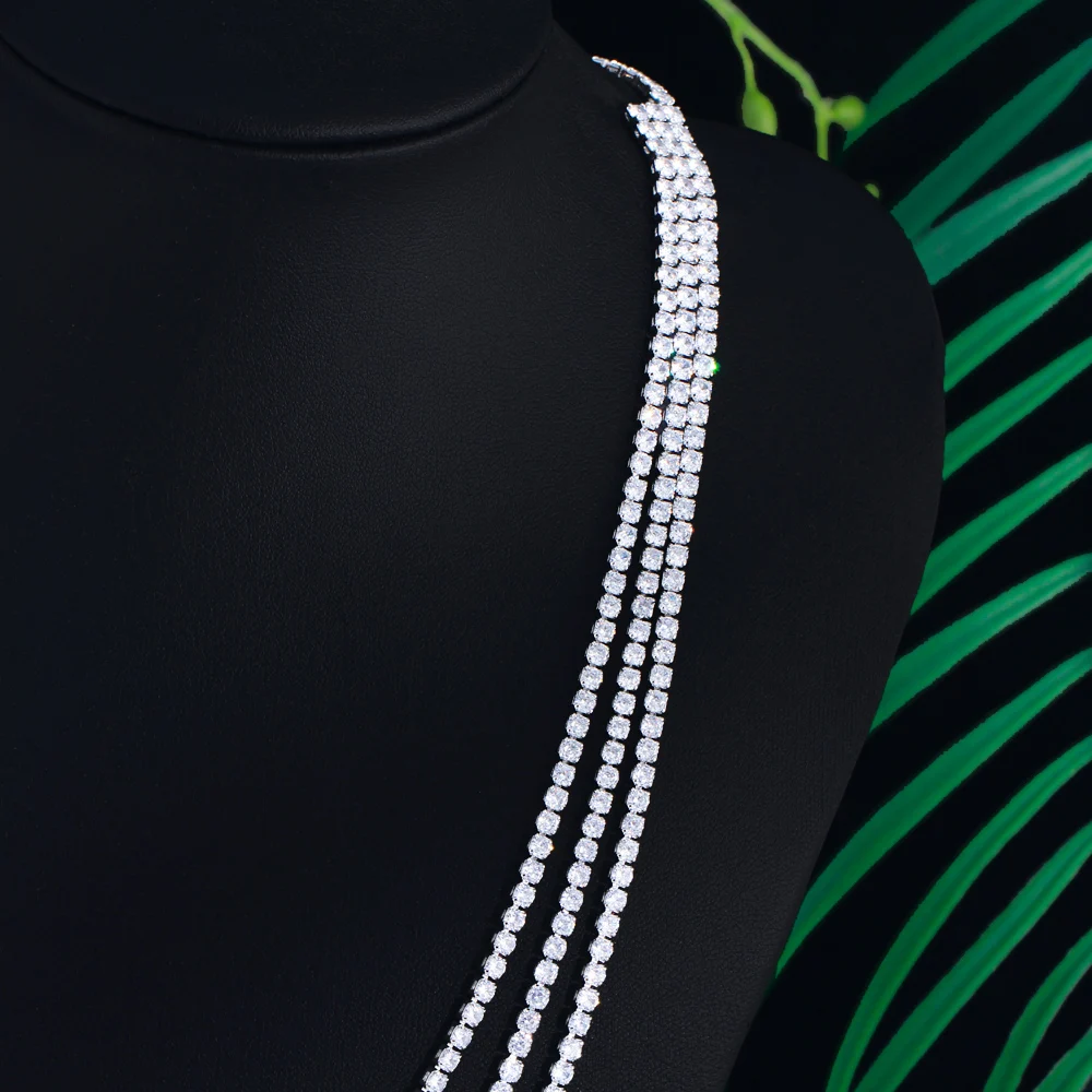 CWWZircons Funkelnde Mehrschichtige Runde Kubische Zirkonia Große Lange Tennis-Halskette für Damen Hochzeit Party Kostümschmuck CP129 – Detail 8
