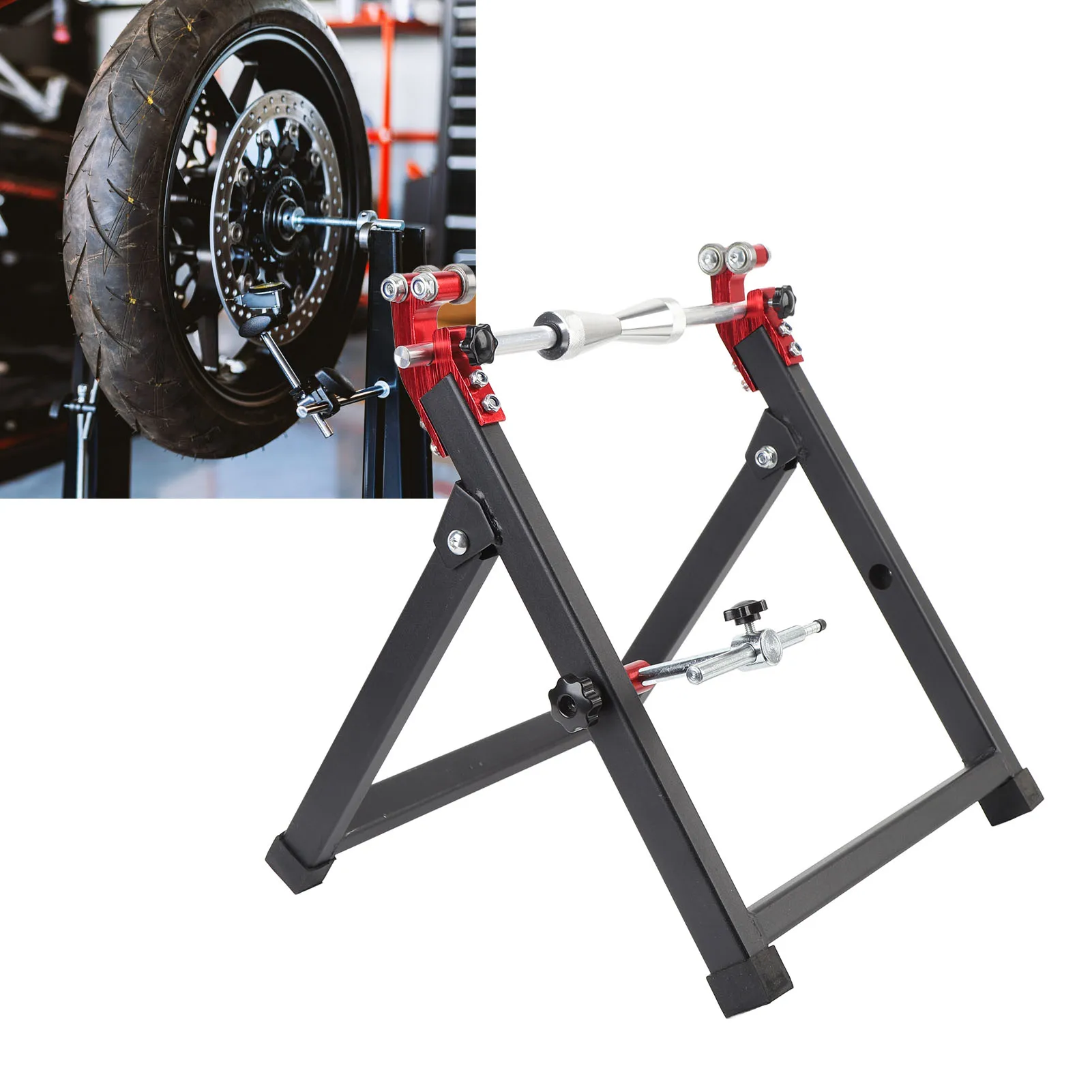 

Motorcycle Wheel Truing Stand Adjustable Centering Cones Motorcycle Wheel Balancer Stand High Stability for Sport Dirt Bikes