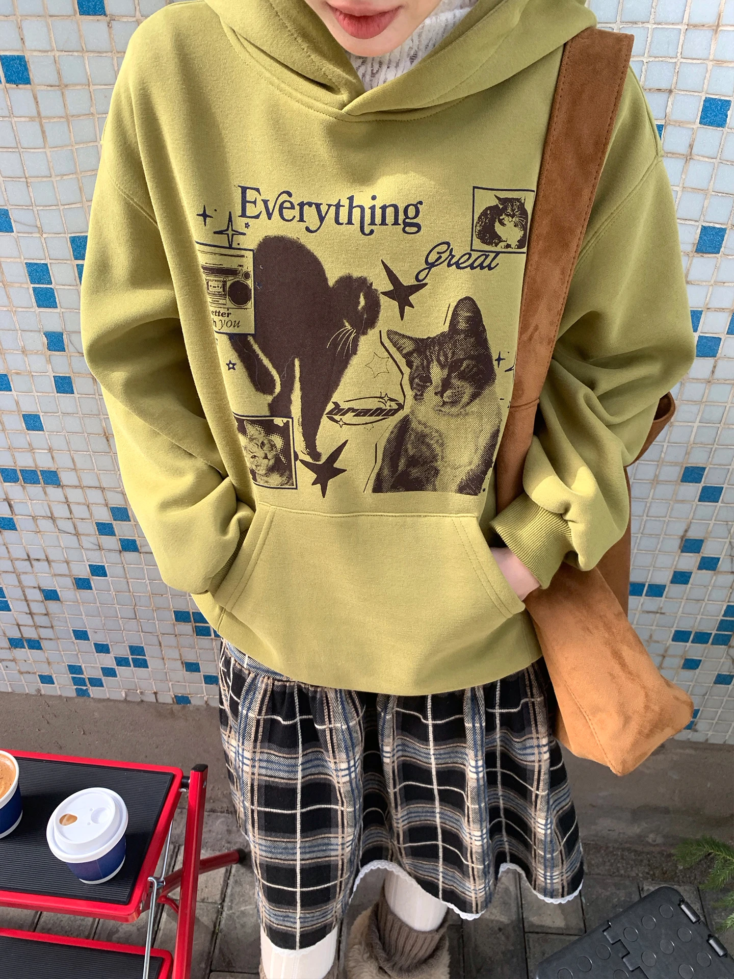 

Loose Fce Women's Hoodie Print Korean Sle Long Sve Sweatirt een Cartoon Design Casual Streetwear