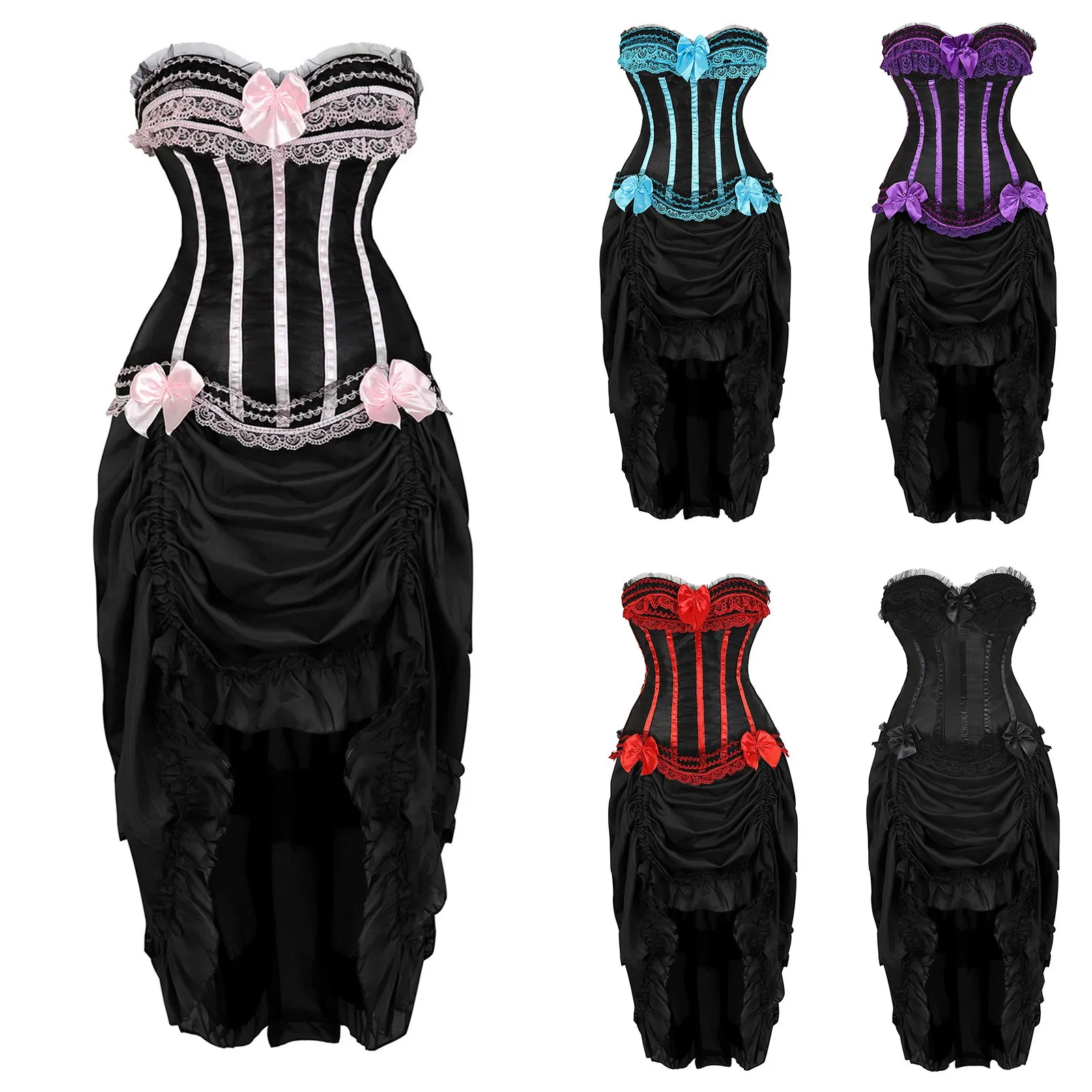 

Cosplay Vintage Steampunk Dress Victorian Medieval Ruffled Lace Trim Gothic Skirts Women Corset Skirt Pirate Costumes cosplay