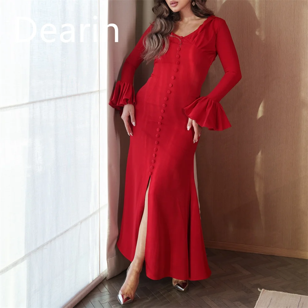 Customized Evening Gown Dearin V-neck Column Ankle Length Skirts Vertically Bespoke Occasion Dresses Saudi Arabia Prom Formal Dr