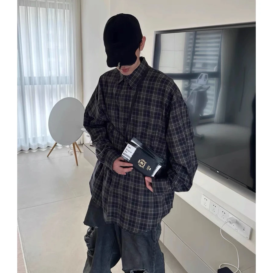 

Parisian Sle ey een Plaid Color Blo ket Loose Fit Casual irt Luxury Sensation Long Sve Cotton ex irt