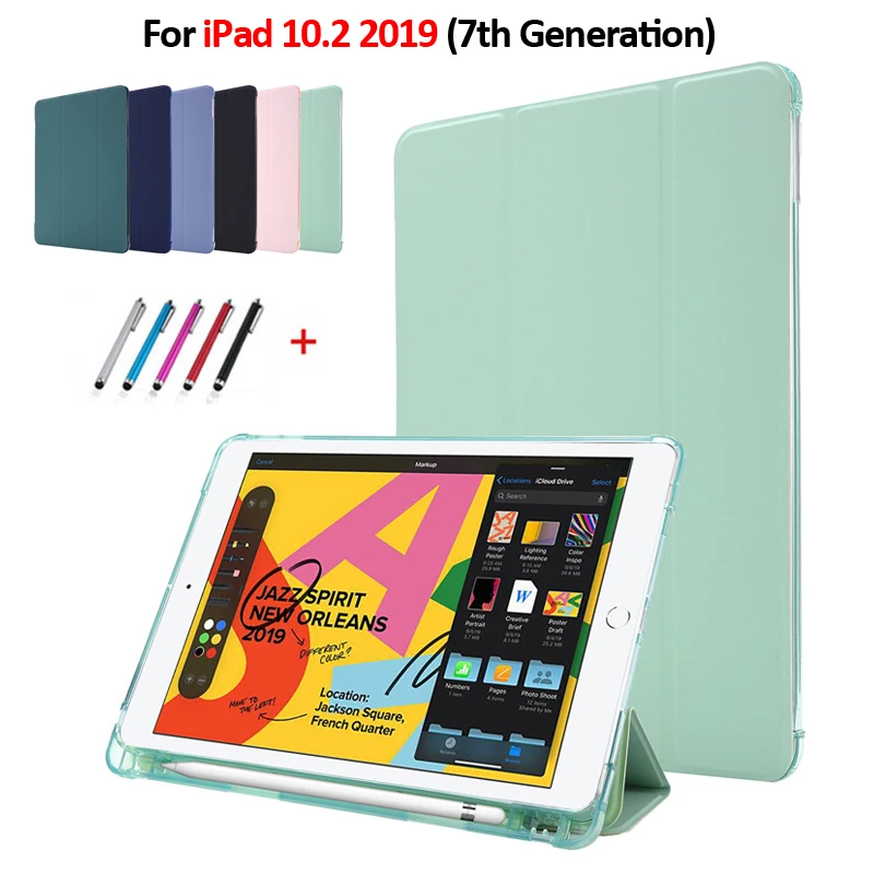 For iPad 10.2 7th 8th Generation Case PU Leather Soft Back Stand Smart Cover for Funda iPad 10 2 Case Bag with Pencil Holder