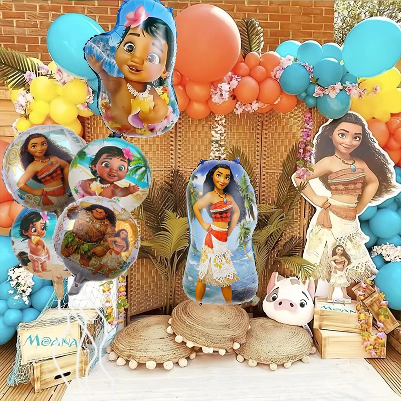 مجموعة بالونات من رقائق موانا مكونة من 6 قطع، بالونات كرتونية على شكل موانا المحيط، استحمام الطفل، حفلة عيد ميلاد الأطفال، ديكورات داخلية خارجية