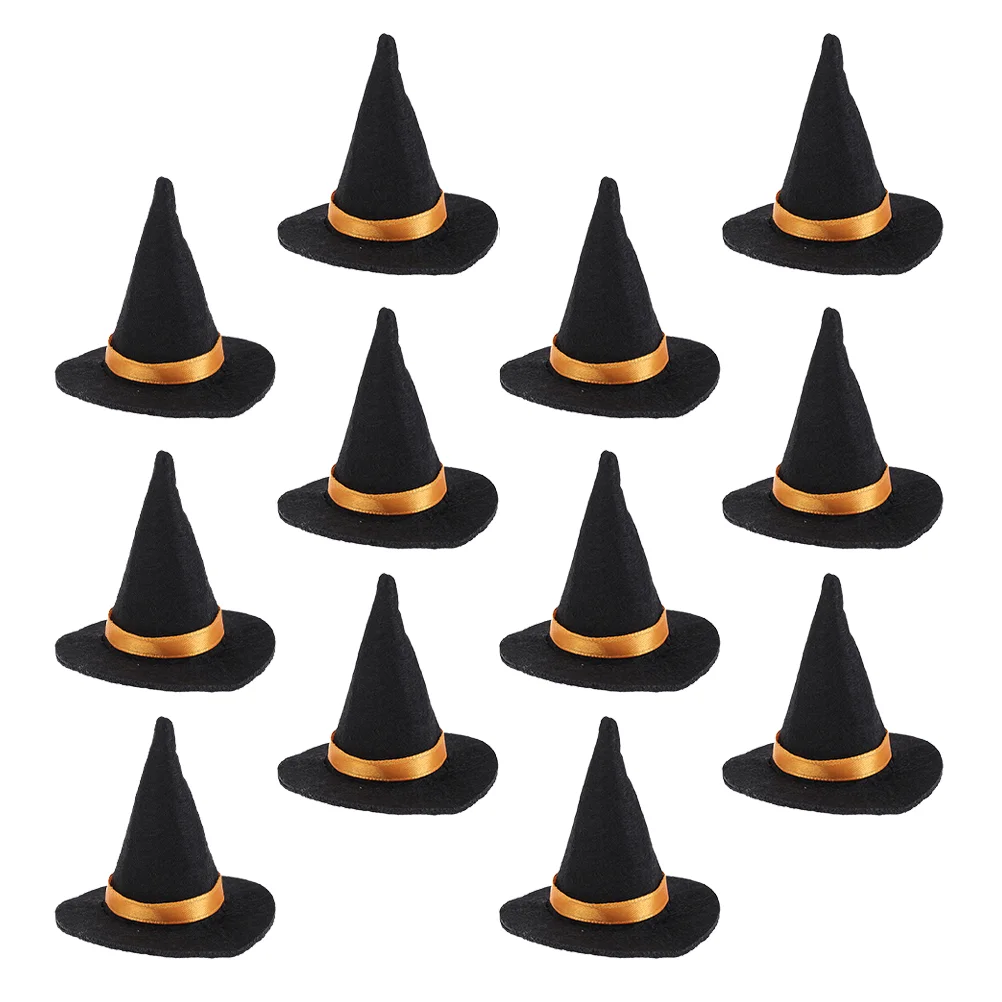 12 Pcs Mini Witch Hat Halloween Bottle Ornament Crafts Props Topper Hats Felt Cloth Dining Room Table Decor