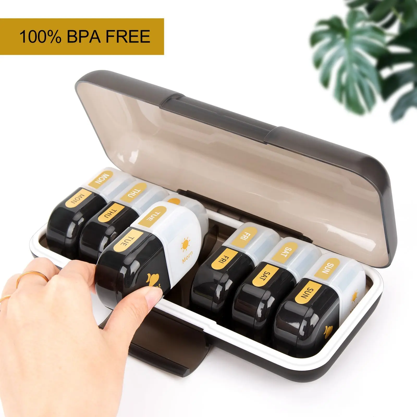 14 Compartment Plastic Vitamin Medicine Case Weekly Pill Box with Lid for One Or Two Daily Doses Medicine Organizer