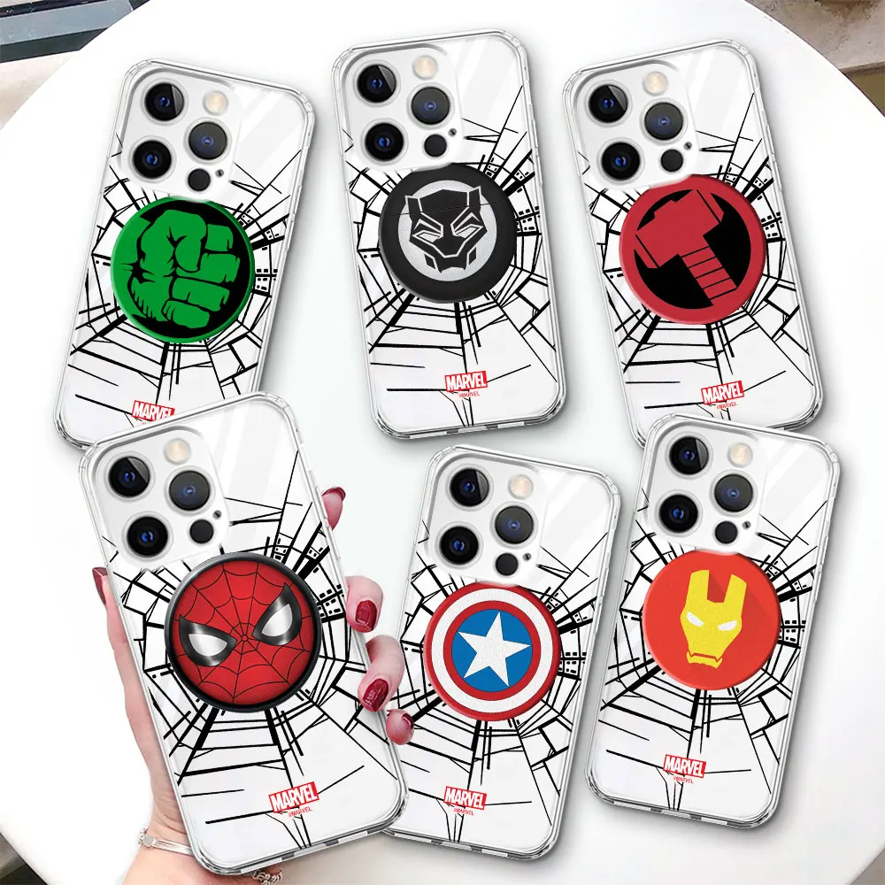 Marvel superhero cartoon logo Phone Case for Apple iPhone 14 16 7 8 12 13 Mini 15 Plus X XS XR 11 Pro Max Transparent TPU Cover