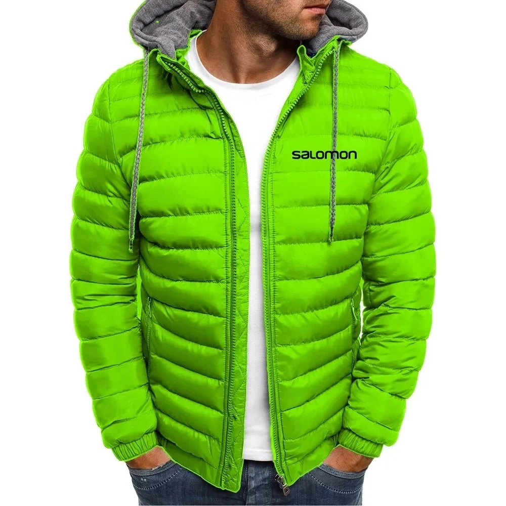 Hooded Jacket for Men and Women, Warm Cotton Top, Windproof Down Coat, Printed Fashion, Zip Up Lightweight, Winter, 2023