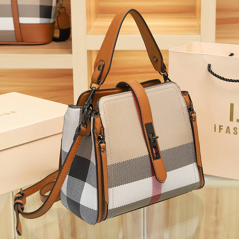 

2025 New Genuine Leather Plaid Hobo Bag for Women, Sophisticated Top Handle Shoulder Crossbody, Very Chic & Versatile​