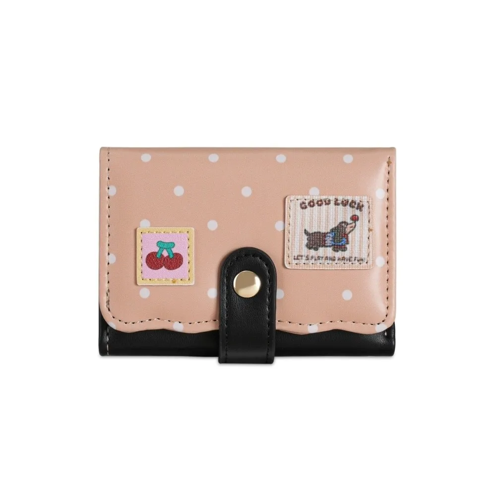 Stylish Sweet Polka Dot Trifold Wallet Pu Leather Little Dog Dachshund Card Holder Flower Patchwork Coin Purse Pocket Carry