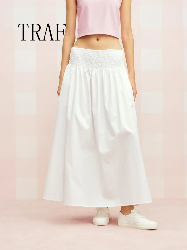 

TRAF European and American style summer new fashion women's clothing poplin comfortable temperament leisure midi skirt