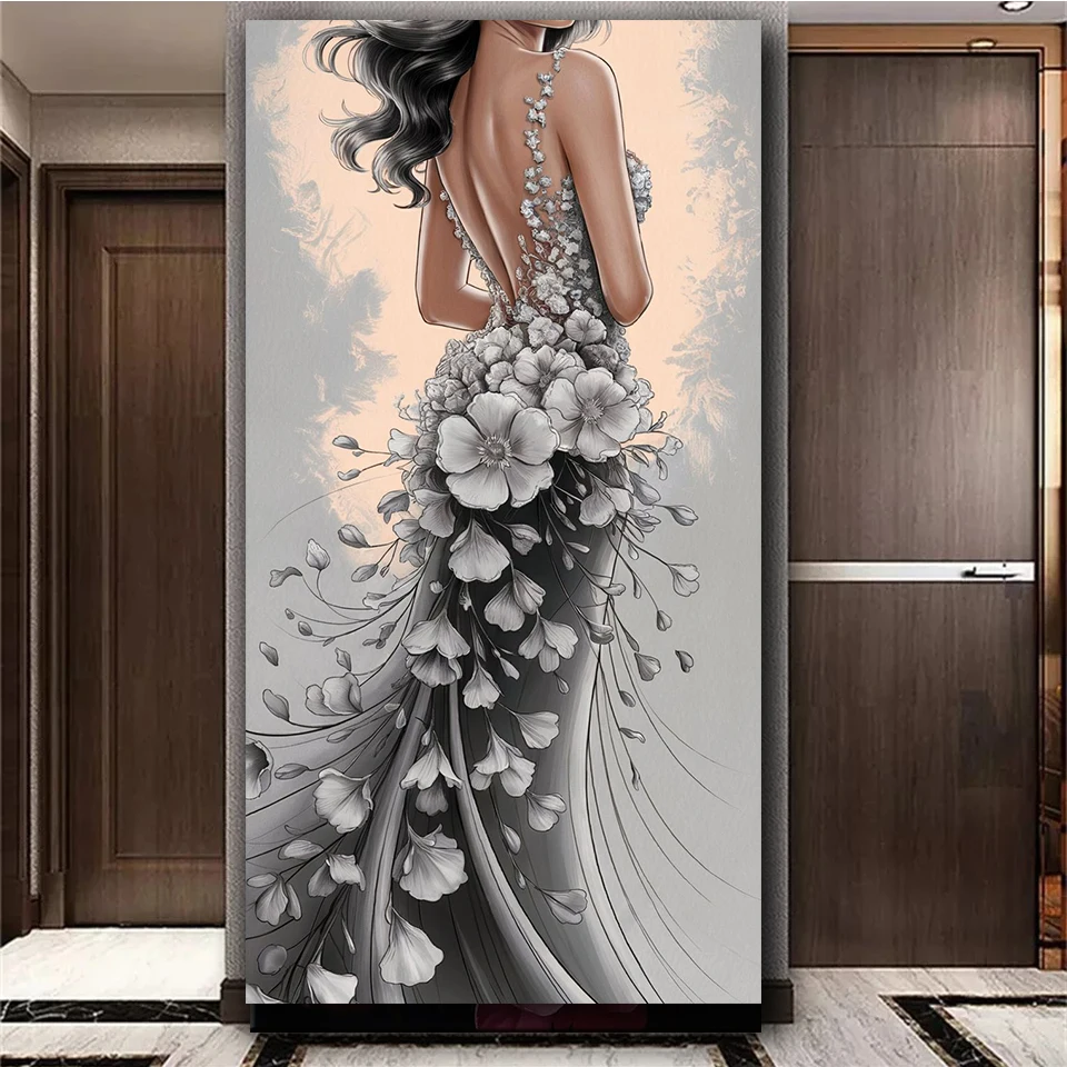 Vibrant Abstract flower dress, woman's back Diy Diamond Painting Mosaic Full Diamond Art Embroidery Kits Fantastic Girl Decor