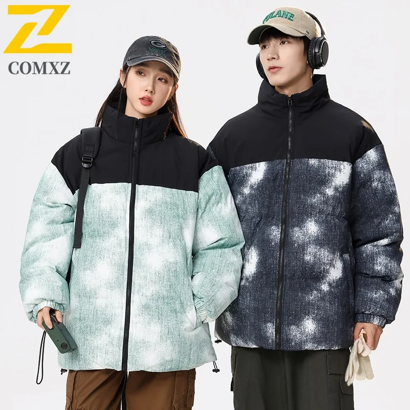 

COMXZ 2025 Winter Stand Collar Color Block Padded Coat Unisex Casual Sports Outwear Candy Color Trendy Warm Couple Jacket