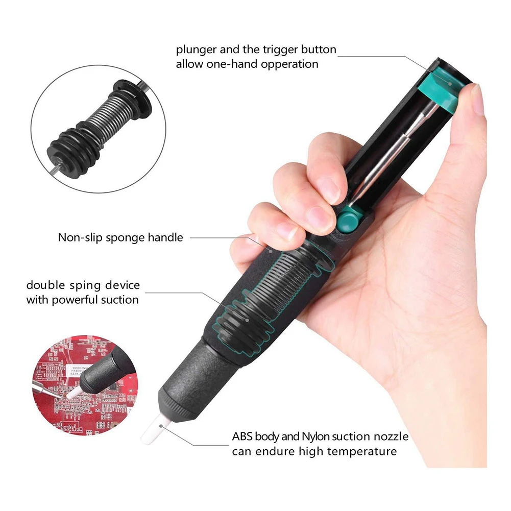 Most-Double Ring Desoldering Suction Pump Plastic Powerful Solder Suction Vacuum Sucker Desolder With Extra 15 Nozzles