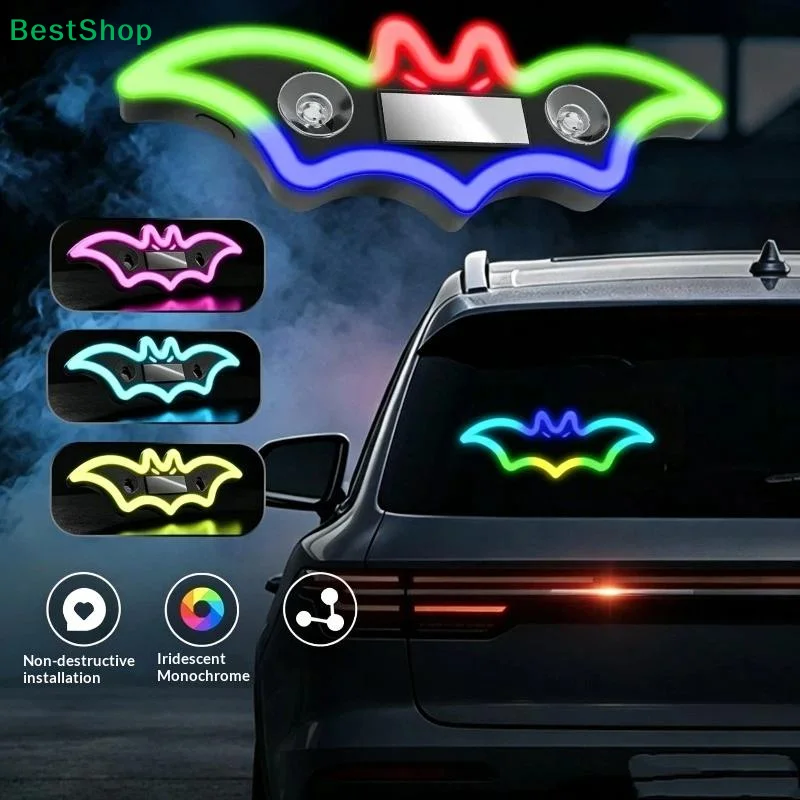 Colorful Bat Car Triangle Window Trunk LED Colorful Solar Atmosphere Light Halloween Car Interior Wiring Free Decoration