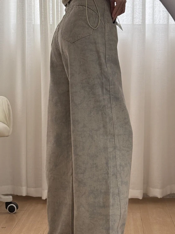 Damskie jeansy retro z wysokim stanem i szerokimi nogawkami, plus size, wyszczuplające, z nadrukiem tie-dye, unikalny design, proste spodnie do ziemi.