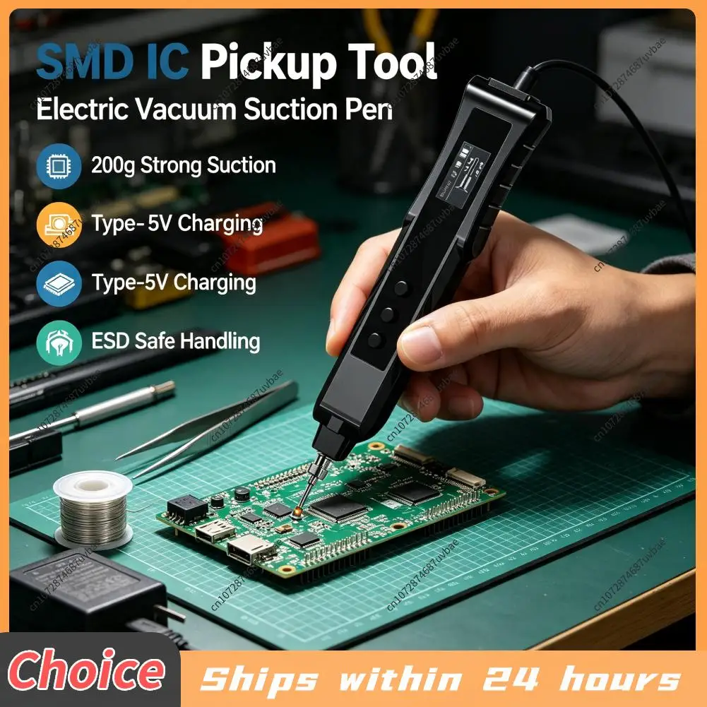 Electric Vacuum Sucking Pen Anti Static Vacuum Chuck Suction Pen Rechargeable Vacuum Pickup Tool for IC Chip SMD SMT Repair Work